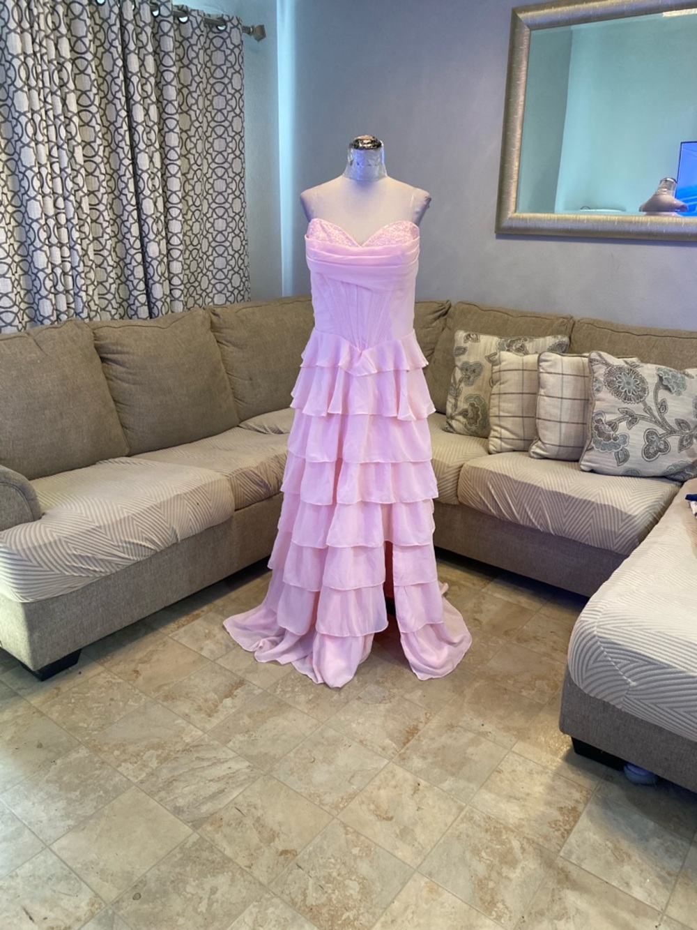 New Women 20 Pink, strapless long Tiered Corset gown with a sweetheart neckline